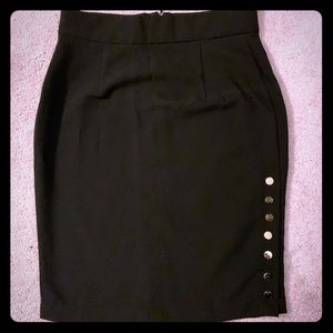 Black pencil skirt with gold buttons